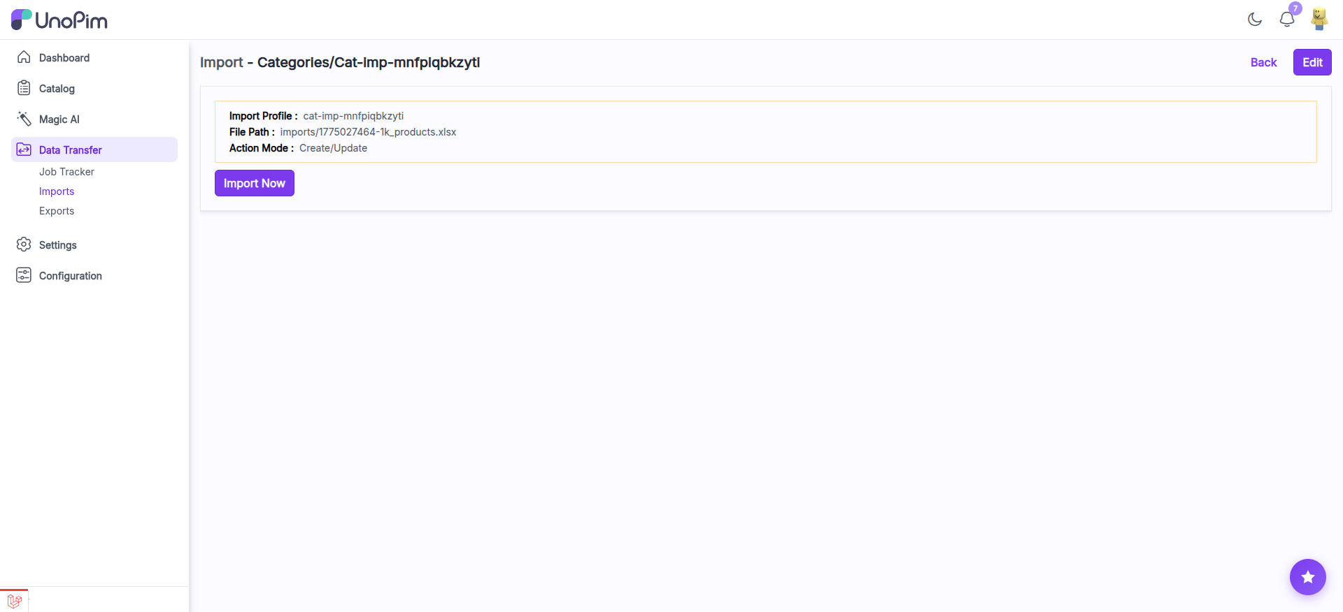 Import Execution Page