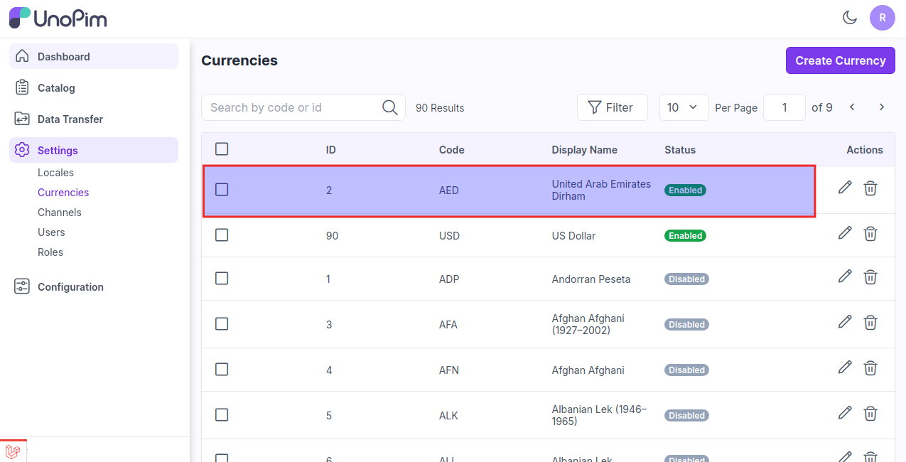 Currency Grid