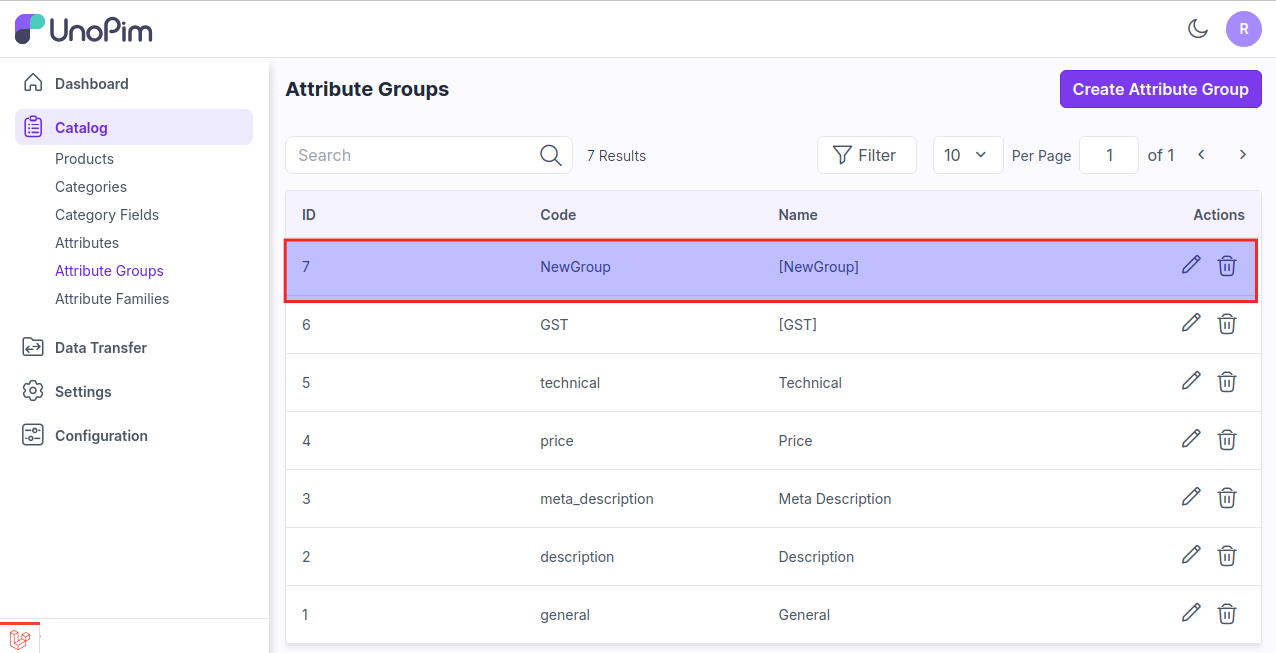 Attribute Groups Grid